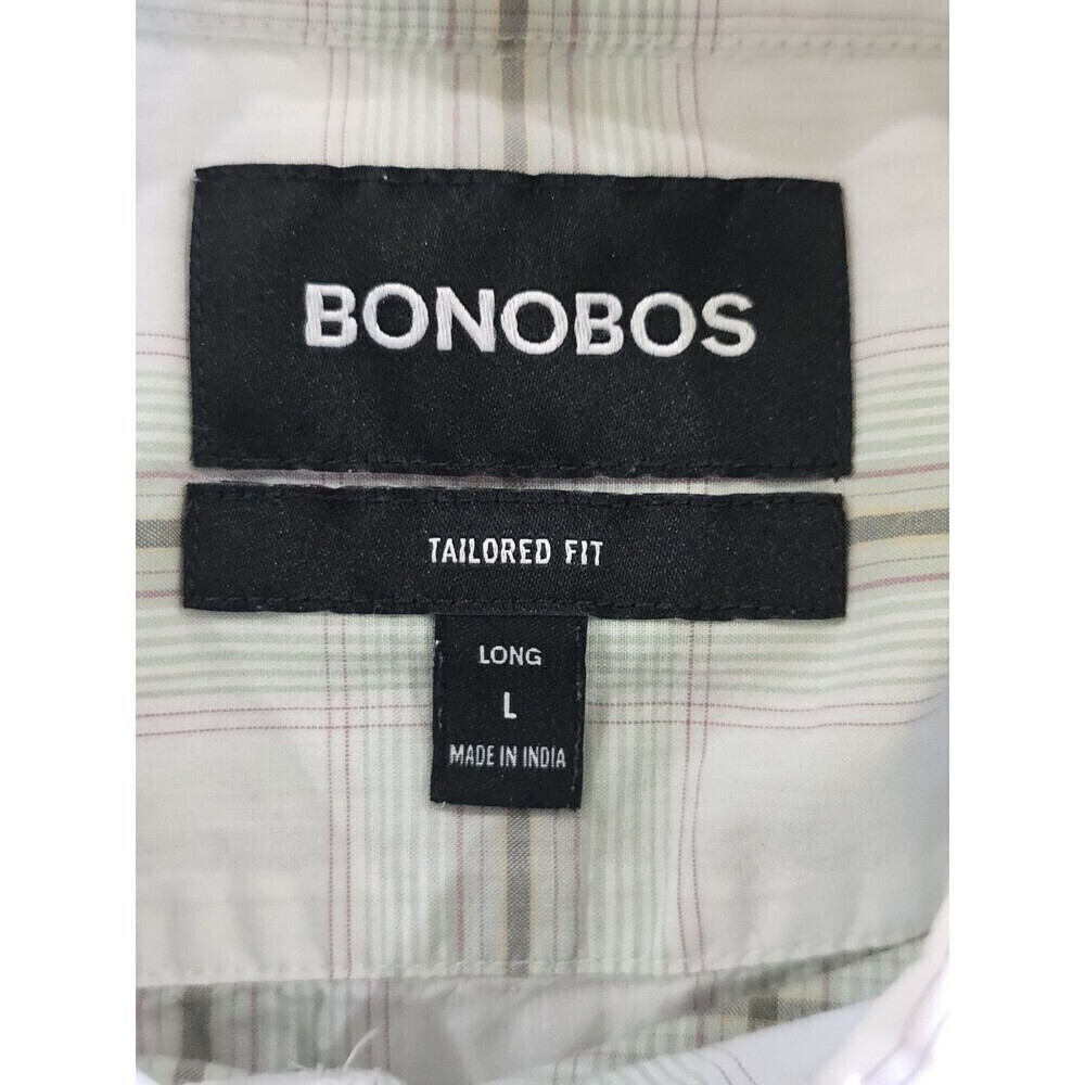 Bonobos Tailored Fit Shirt Mens Size Large Long Green White Plaid Button Down - Picture 11 of 14